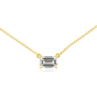 14K Yellow Gold Station Necklace with Horizontal 1.09 Carat Emerald Cut Lab Grown Diamond – Four-Prong Setting - Royal Jewelry