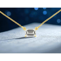 14K Yellow Gold Station Necklace with Horizontal 1.09 Carat Emerald Cut Lab Grown Diamond – Four-Prong Setting - Royal Jewelry