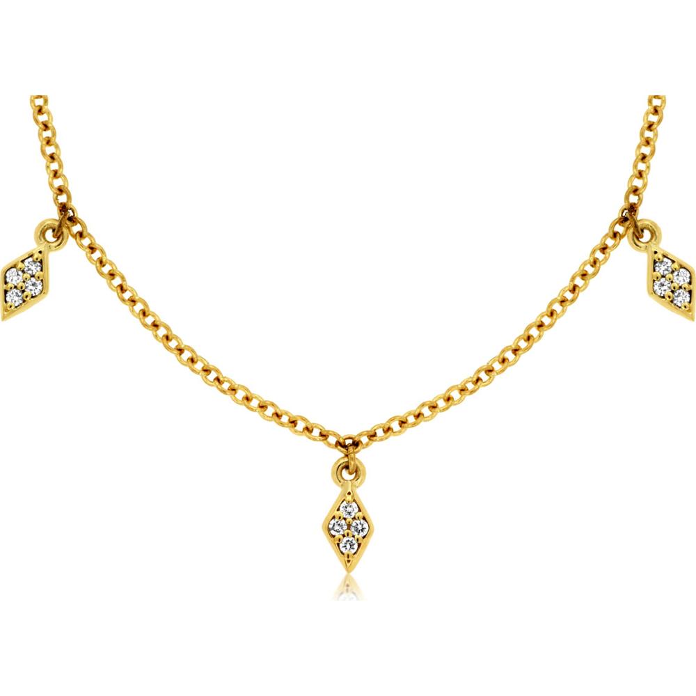 14K Yellow Gold Station Necklace with Kite-Shaped Diamond Cluster Charms - 0.30 Carat Total Diamond Weight - Royal Jewelry