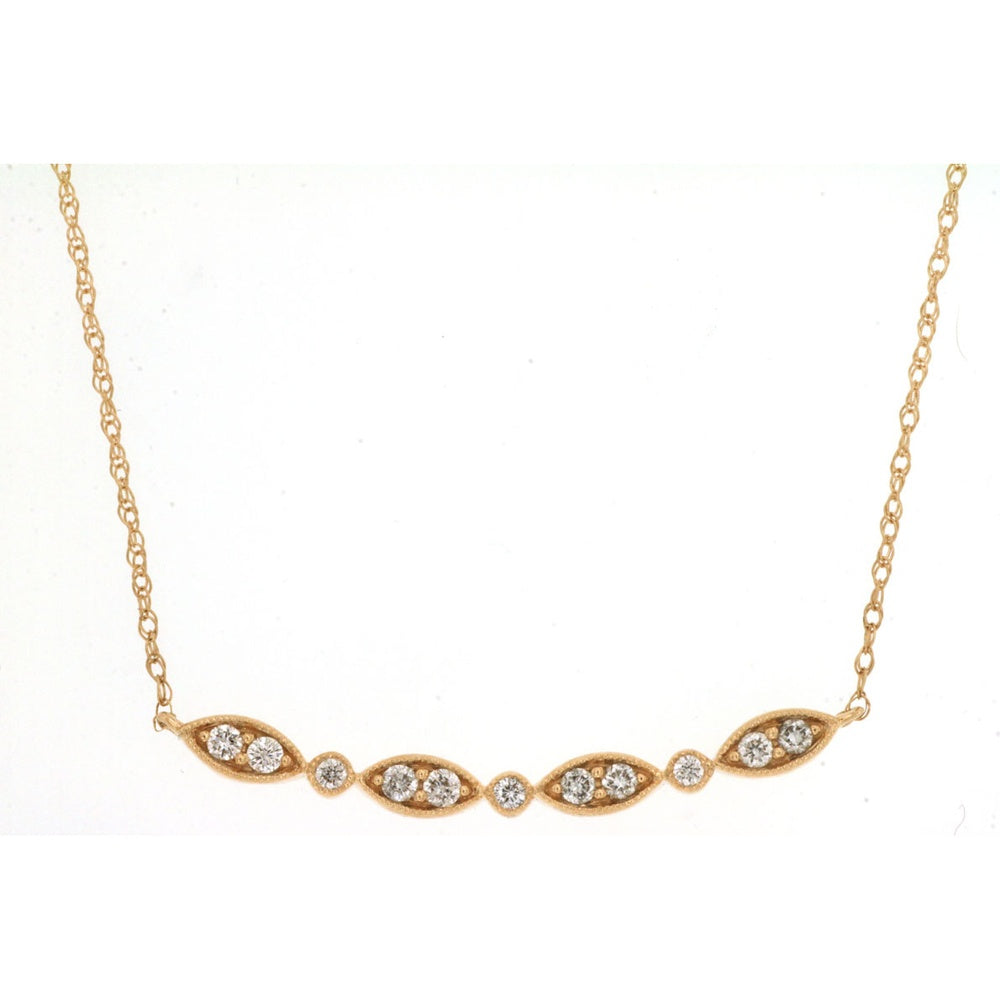 14K Yellow Gold Station Necklace with Marquise and Round Brilliant Cut Diamonds - 0.16 Carat Total Diamond Weight - Royal Jewelry