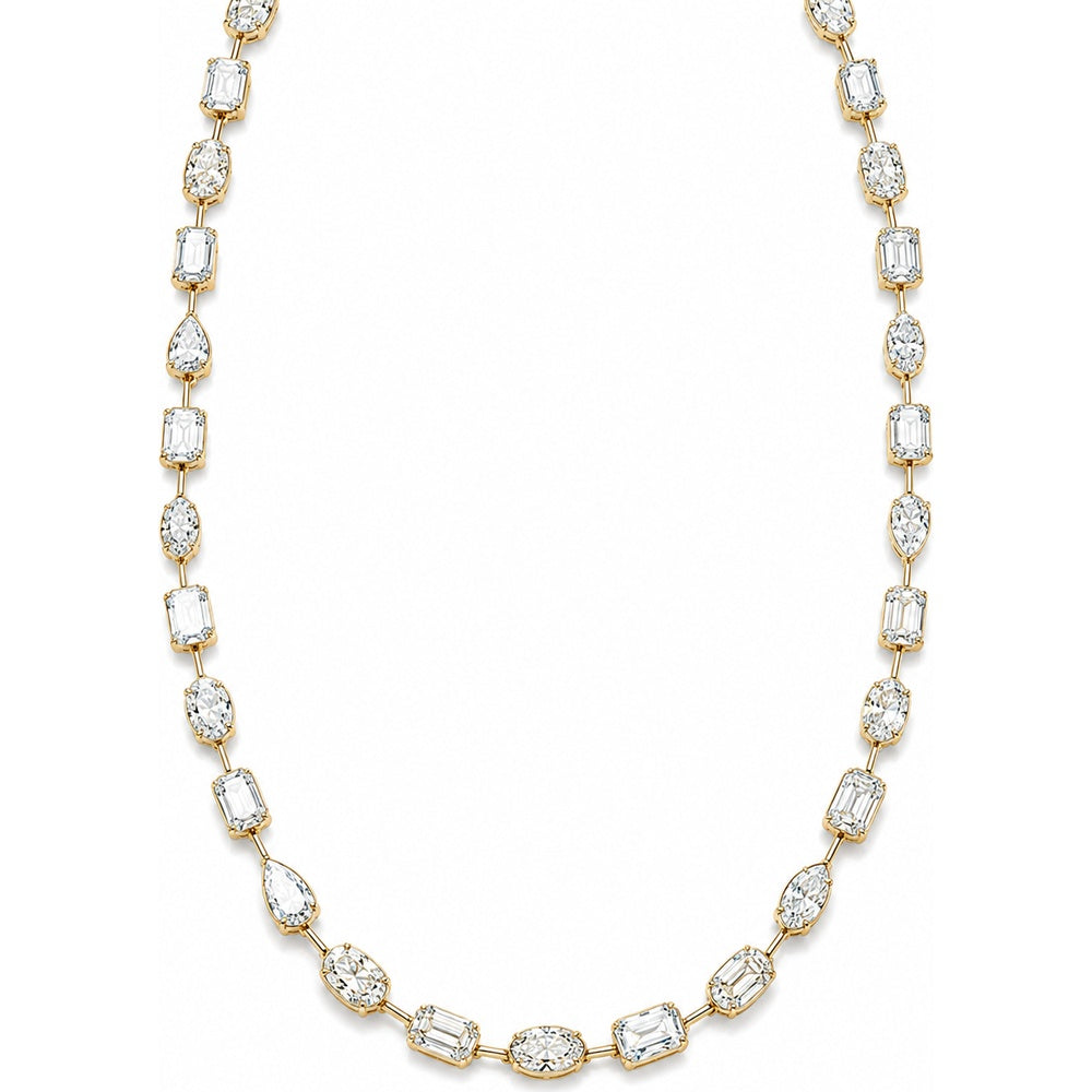 14K Yellow Gold Station Necklace with Mixed Fancy Cut Lab Grown Diamonds - 17.46 Carat Total Diamond Weight by Auriventus