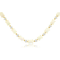 14K Yellow Gold Station Necklace with Oval Opals and Round Diamonds - 7.50 Carat Opal Weight and 1.30 Carat Diamond Weight - Royal Jewelry