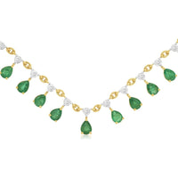 14K Yellow Gold Station Necklace with Pear-Shaped Emerald Drops and Round Diamonds - 1.80 Carat Total Emerald Weight and 0.35 Carat Total Diamond Weight - Royal Jewelry