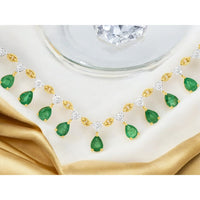 14K Yellow Gold Station Necklace with Pear-Shaped Emerald Drops and Round Diamonds - 1.80 Carat Total Emerald Weight and 0.35 Carat Total Diamond Weight - Royal Jewelry