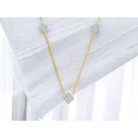 14K Yellow Gold Station Necklace with Prong-Set Round Diamond Four-Leaf Clover Motifs - 0.40 Carat Total Diamond Weight - Royal Jewelry