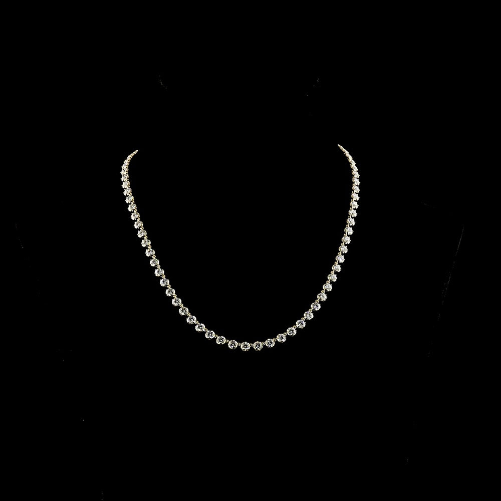 14K Yellow Gold Station Necklace with Round Brilliant Cut Lab Diamonds - 10.44 Carat Total Weight, E-F VS1 Clarity - Covaloro Fine Jewelry