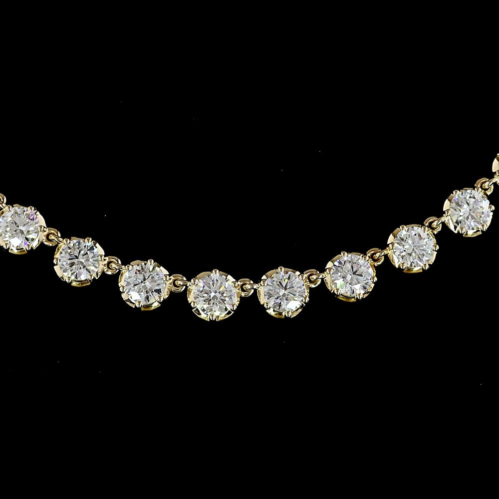 14K Yellow Gold Station Necklace with Round Brilliant Cut Lab Diamonds - 10.44 Carat Total Weight, E-F VS1 Clarity - Covaloro Fine Jewelry