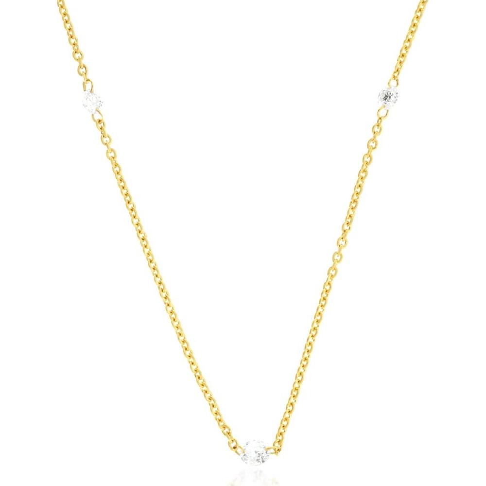 14K Yellow Gold Station Necklace with Round Diamonds - 0.35 Carat Total Diamond Weight - Royal Jewelry