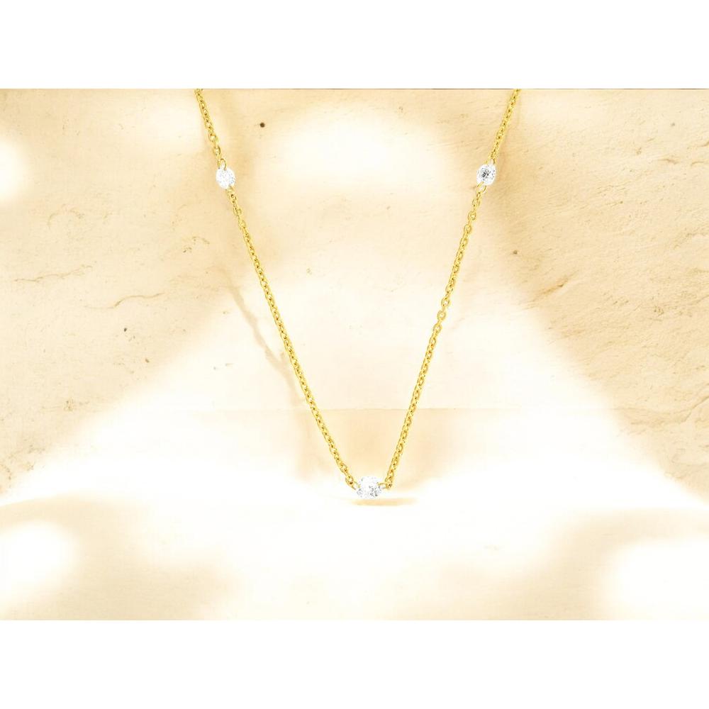14K Yellow Gold Station Necklace with Round Diamonds - 0.35 Carat Total Diamond Weight - Royal Jewelry