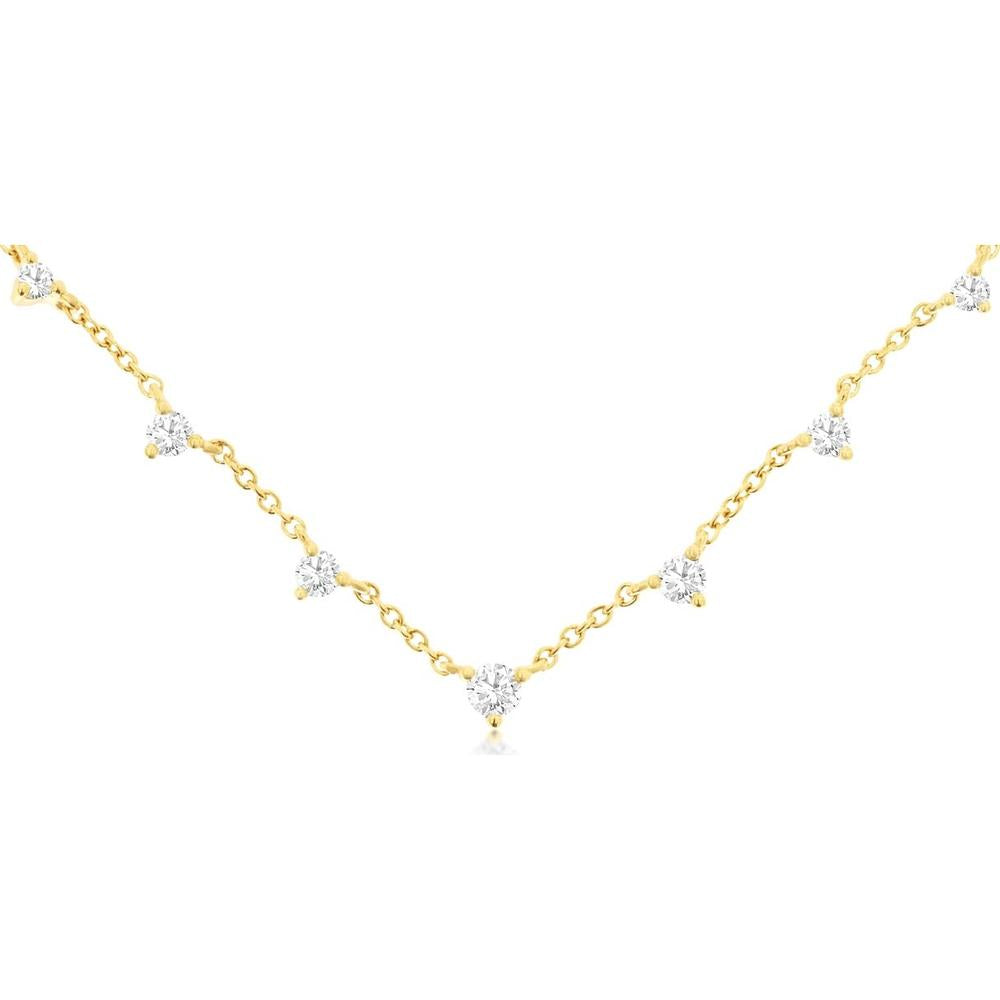 14K Yellow Gold Station Necklace with Round Diamonds - 0.38 Carat Total Diamond Weight - Royal Jewelry