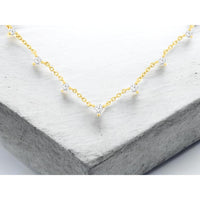 14K Yellow Gold Station Necklace with Round Diamonds - 0.38 Carat Total Diamond Weight - Royal Jewelry