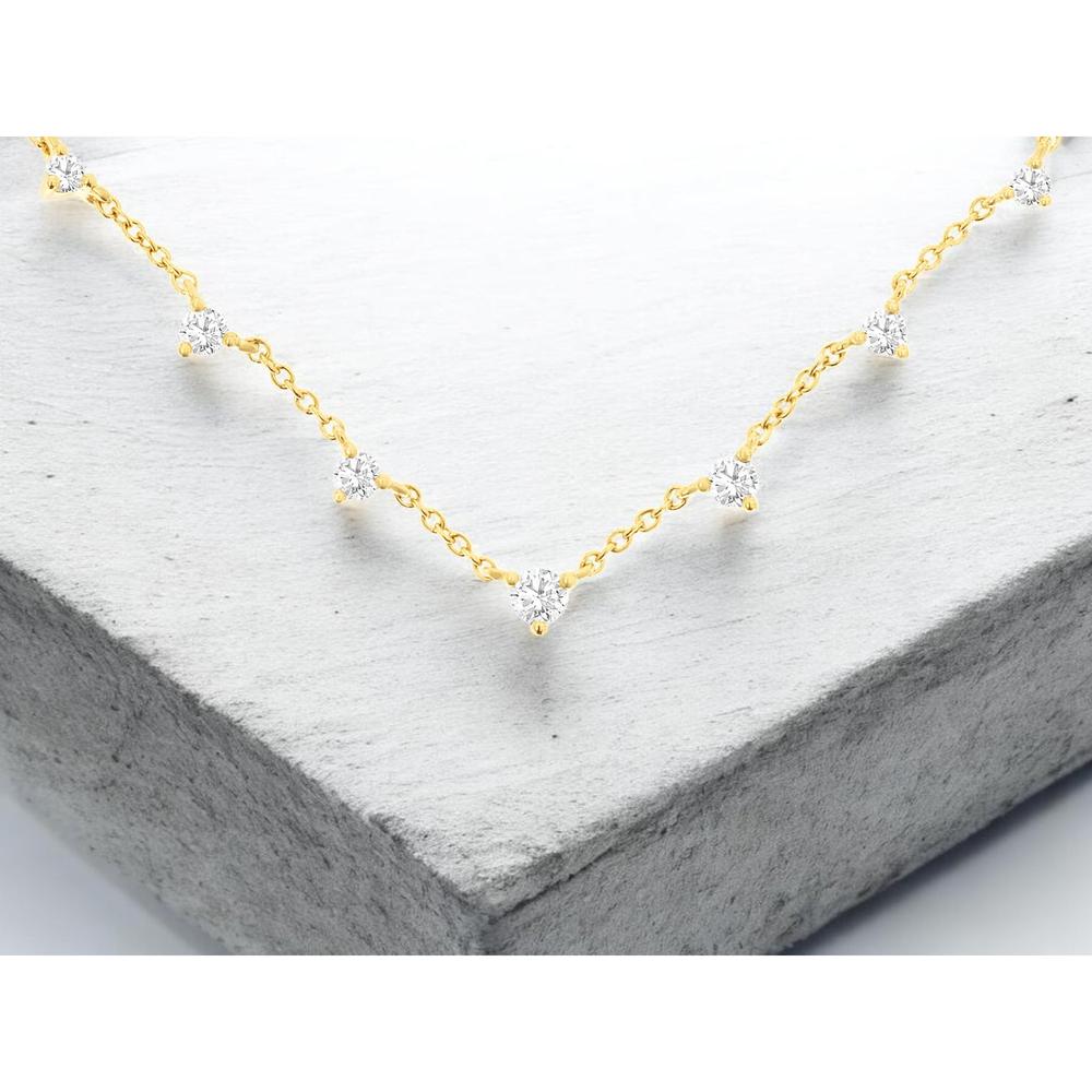 14K Yellow Gold Station Necklace with Round Diamonds - 0.38 Carat Total Diamond Weight - Royal Jewelry