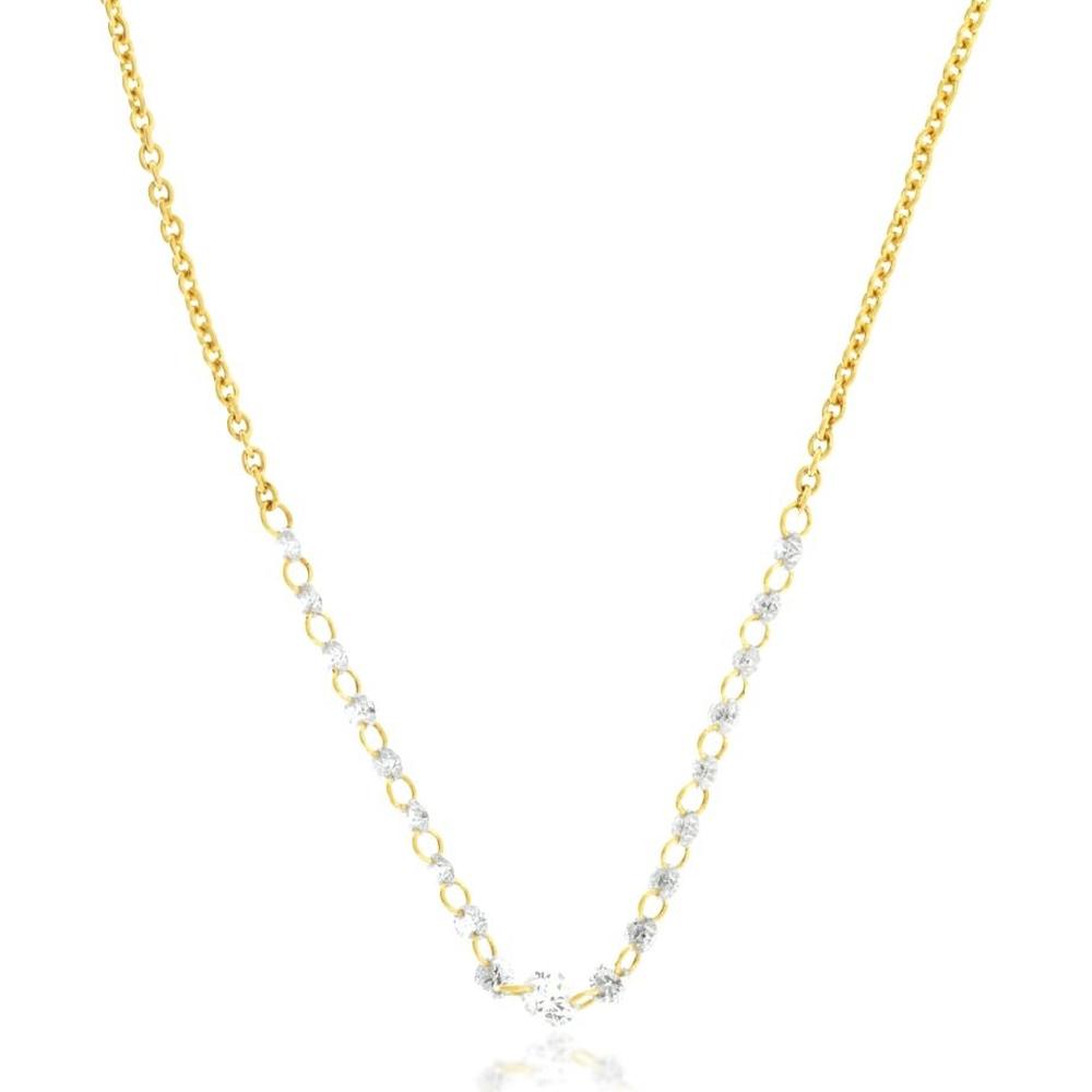 14K Yellow Gold Station Necklace with Round Diamonds - 0.50 Carat Total Diamond Weight - Royal Jewelry