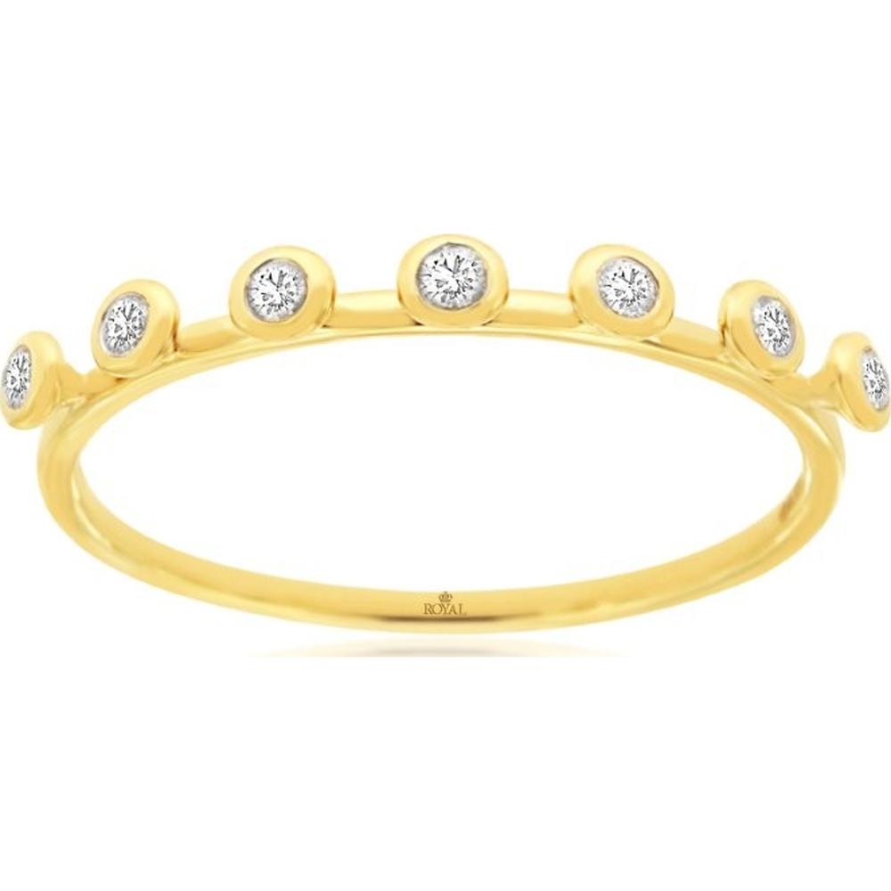 14K Yellow Gold Station Ring with 7 Bezel Set Round Brilliant Cut Diamonds - 0.12 Carat Total Diamond Weight - Royal Jewelry