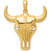 14K Yellow Gold Steer Skull Pendant with Polished Finish by Oro Pregiato