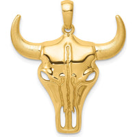 14K Yellow Gold Steer Skull Pendant with Polished Finish by Oro Pregiato