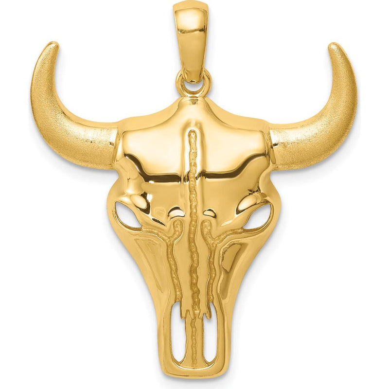 14K Yellow Gold Steer Skull Pendant with Polished Finish by Oro Pregiato