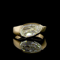 14K Yellow Gold Step Cut Pear Shape Solitaire Ring with Bezel Set Lab Diamond - 2.62 Carat Total Weight, E-F VS1 Clarity - Covaloro Fine Jewelry
