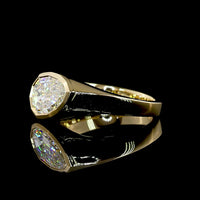 14K Yellow Gold Step Cut Pear Shape Solitaire Ring with Bezel Set Lab Diamond - 2.62 Carat Total Weight, E-F VS1 Clarity - Covaloro Fine Jewelry