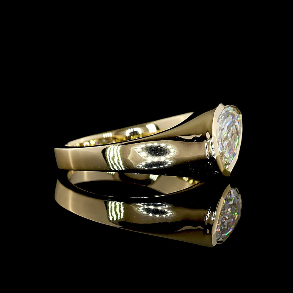 14K Yellow Gold Step Cut Pear Shape Solitaire Ring with Bezel Set Lab Diamond - 2.62 Carat Total Weight, E-F VS1 Clarity - Covaloro Fine Jewelry