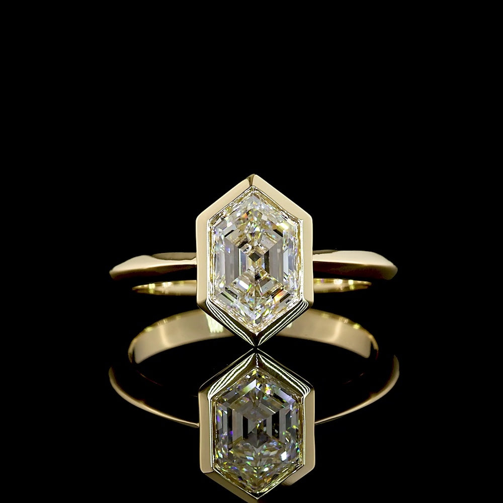 14K Yellow Gold Step Marquise Cut Lab Diamond Solitaire Ring with Bezel Setting - 1.55 Carat Total Weight, E-F Color VS1 Clarity - Covaloro Fine Jewelry