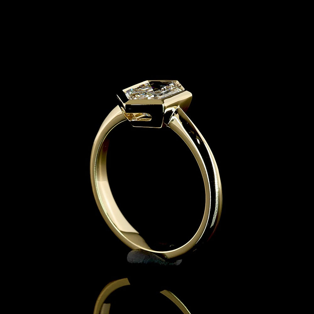 14K Yellow Gold Step Marquise Cut Lab Diamond Solitaire Ring with Bezel Setting - 1.55 Carat Total Weight, E-F Color VS1 Clarity - Covaloro Fine Jewelry