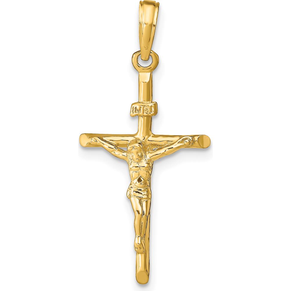 14K Yellow Gold Stick Style Crucifix Pendant - Polished Finish by Oro Pregiato