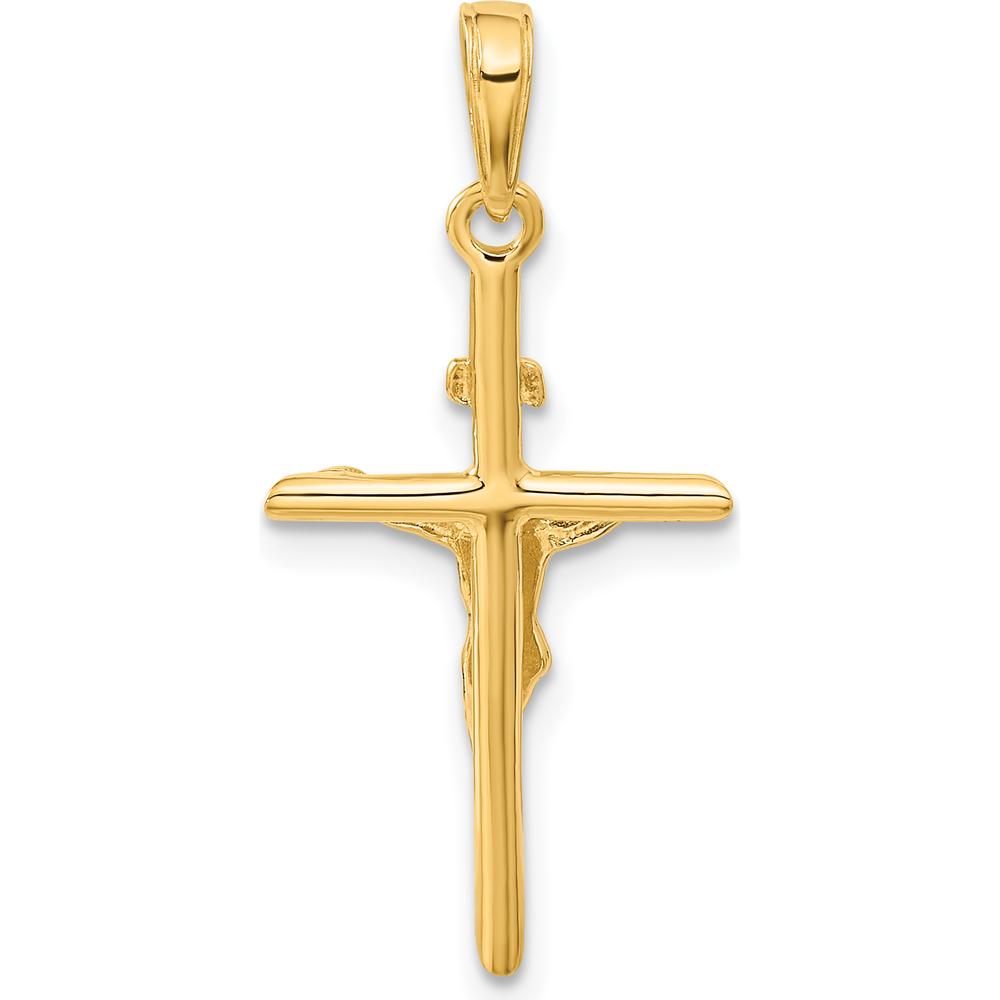 14K Yellow Gold Stick Style Crucifix Pendant - Polished Finish by Oro Pregiato