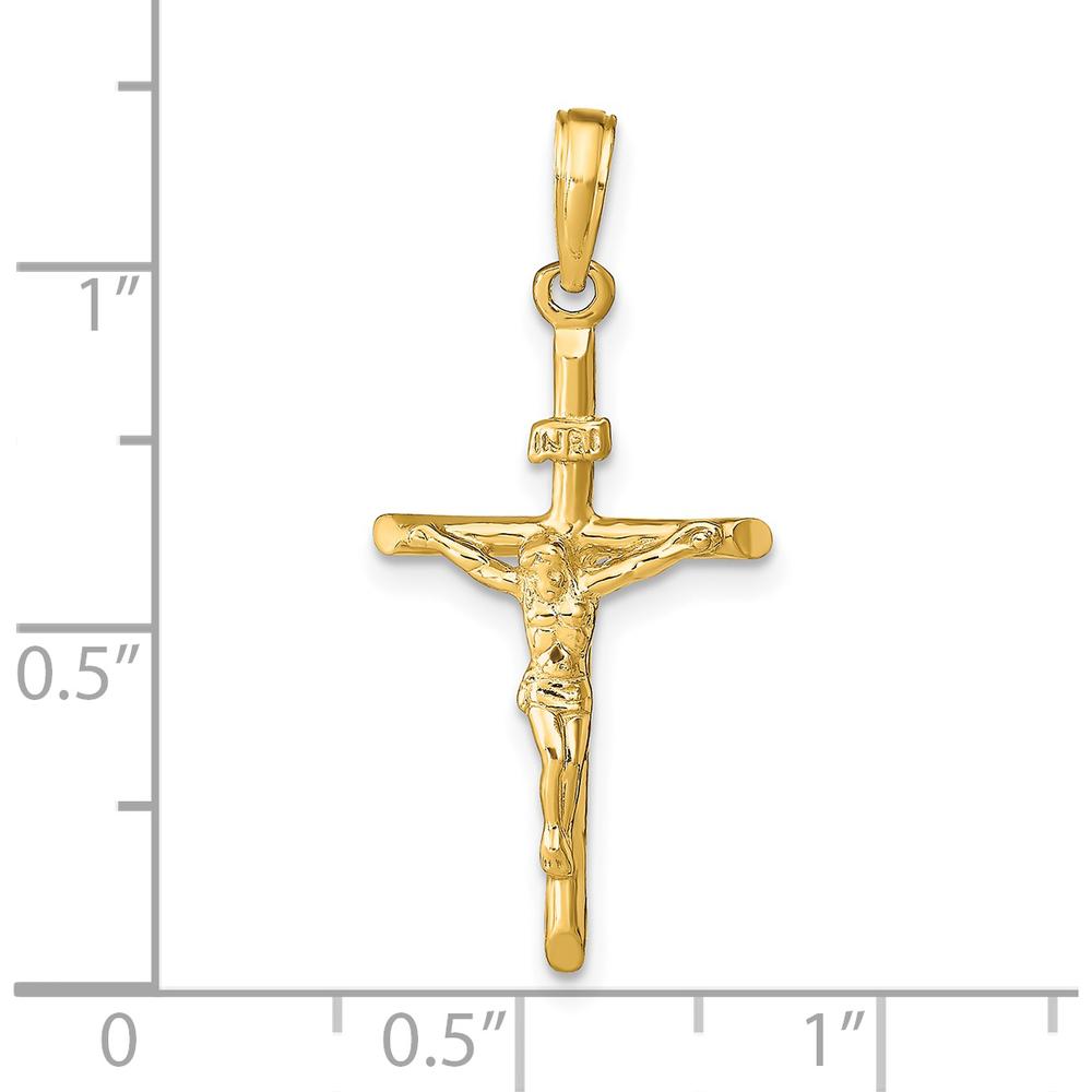 14K Yellow Gold Stick Style Crucifix Pendant - Polished Finish by Oro Pregiato