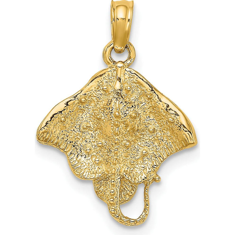 14K Yellow Gold Stingray Charm Pendant - Polished & Textured Design by Oro Pregiato