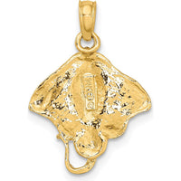 14K Yellow Gold Stingray Charm Pendant - Polished & Textured Design by Oro Pregiato