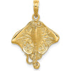 14K Yellow Gold Stingray Charm - Polished Ocean-Inspired Pendant by Oro Pregiato