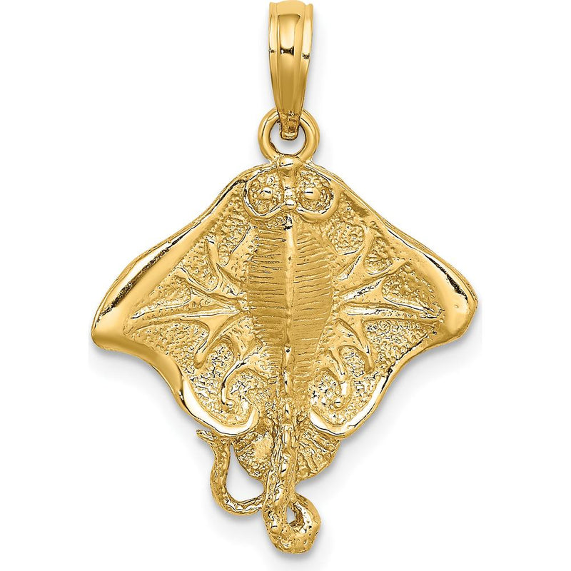 14K Yellow Gold Stingray Charm - Polished Ocean-Inspired Pendant by Oro Pregiato