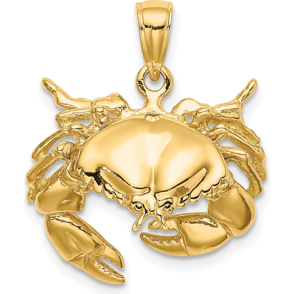 14K Yellow Gold Stone Crab Facing Down Pendant Charm by Oro Pregiato