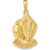 14K Yellow Gold Stone Harbor Conch Shell Pendant with Textured Finish - 28mm Length by Oro Pregiato