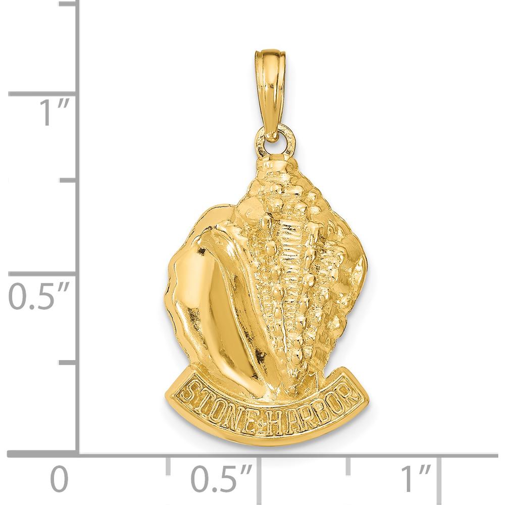 14K Yellow Gold Stone Harbor Conch Shell Pendant with Textured Finish - 28mm Length by Oro Pregiato