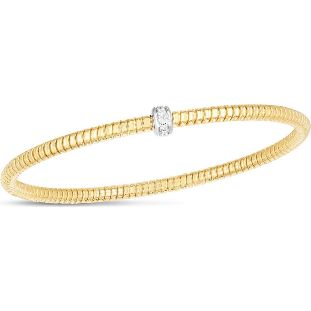 14K Yellow Gold Stretch Tubogas Bangle with .15 Carat Diamond Accent by Orozza Fine Jewelry