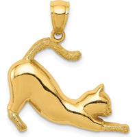 14K Yellow Gold Stretching Cat Pendant - Fun and Playful Charm for Cat Lovers by Oro Pregiato