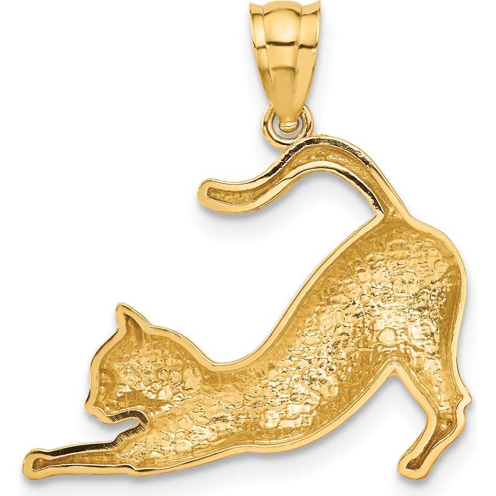 14K Yellow Gold Stretching Cat Pendant - Fun and Playful Charm for Cat Lovers by Oro Pregiato