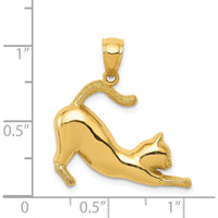 14K Yellow Gold Stretching Cat Pendant - Fun and Playful Charm for Cat Lovers by Oro Pregiato