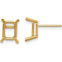 14K Yellow Gold Stud Earring Mountings for 8x6 mm Octagon or Radiant Gemstones by Monteluci Fine Jewelry