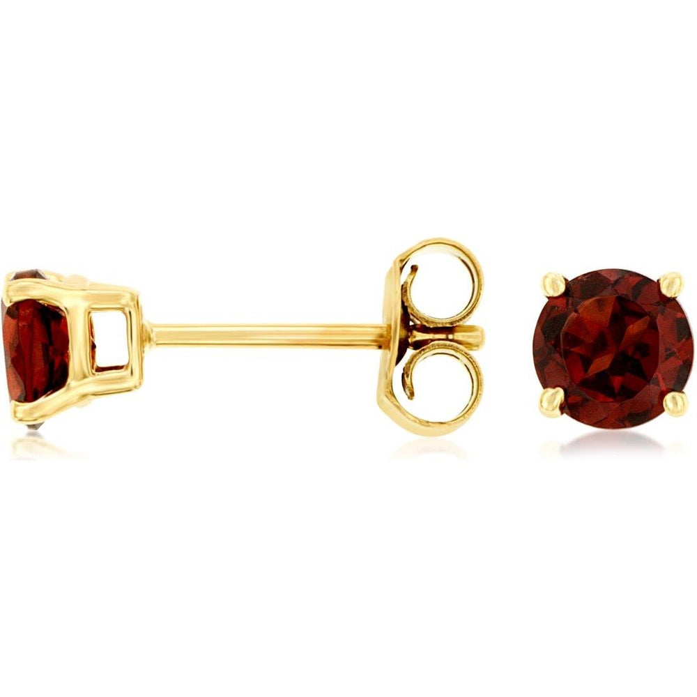 14K Yellow Gold Stud Earrings with 4-Prong Set Round Garnets - 1.00 Carat Total Gem Weight - Royal Jewelry