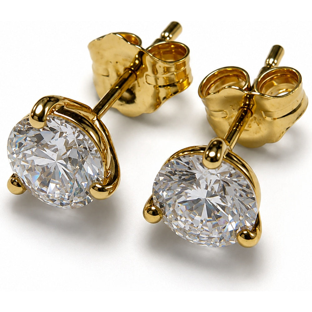 14K Yellow Gold Stud Earrings with 4-Prong Set Round Lab Grown Diamonds - 2.02 Carat Total Diamond Weight by Auriventus
