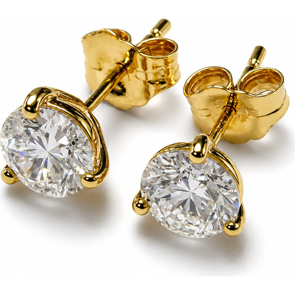 14K Yellow Gold Stud Earrings with 4-Prong Set Round Lab Grown Diamonds - 2.03 Carat Total Diamond Weight by Auriventus