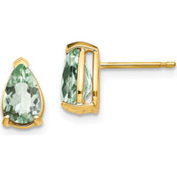 14K Yellow Gold Stud Earrings with 8x5mm Pear Green Quartz - 0.80 Carat Total Gem Weight by Monteluci Fine Jewelry