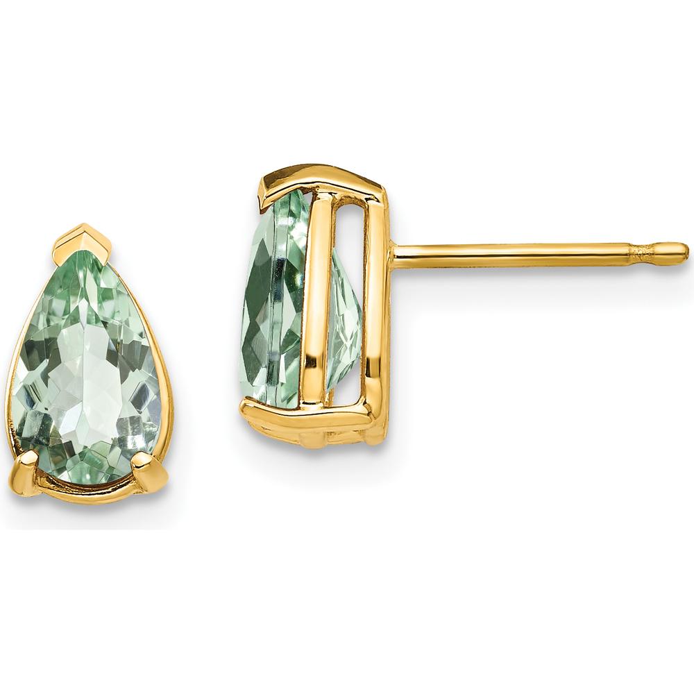 14K Yellow Gold Stud Earrings with 8x5mm Pear Green Quartz - 0.80 Carat Total Gem Weight by Monteluci Fine Jewelry
