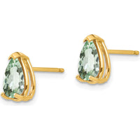 14K Yellow Gold Stud Earrings with 8x5mm Pear Green Quartz - 0.80 Carat Total Gem Weight by Monteluci Fine Jewelry