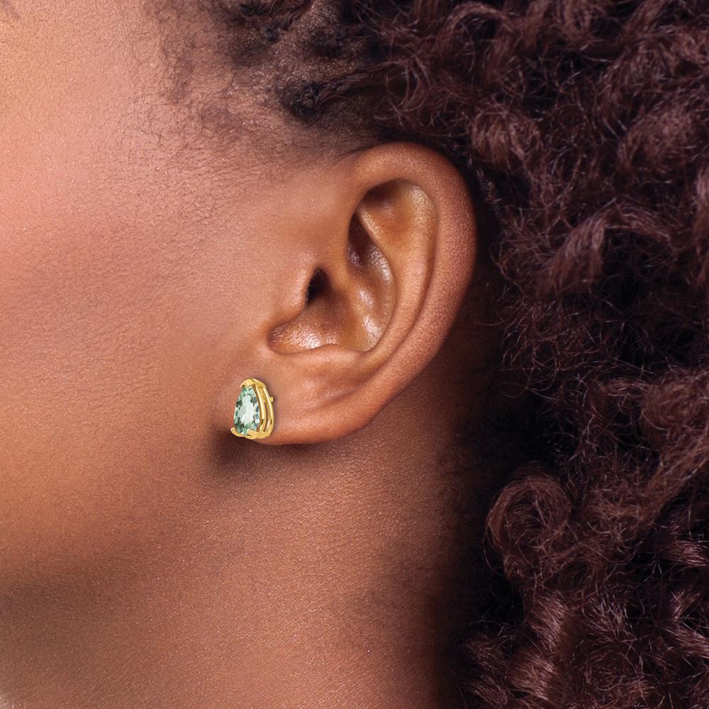 14K Yellow Gold Stud Earrings with 8x5mm Pear Green Quartz - 0.80 Carat Total Gem Weight by Monteluci Fine Jewelry
