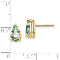 14K Yellow Gold Stud Earrings with 8x5mm Pear Green Quartz - 0.80 Carat Total Gem Weight by Monteluci Fine Jewelry