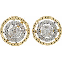 14K Yellow Gold Stud Earrings with Cluster and Halo Diamonds - 0.50 Carats Total Diamond Weight